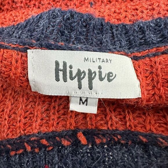 Military Hippie M Relaxed Fit Pullover Knit Sweater Rust Orange Blue Slouchy - Picture 3 of 7